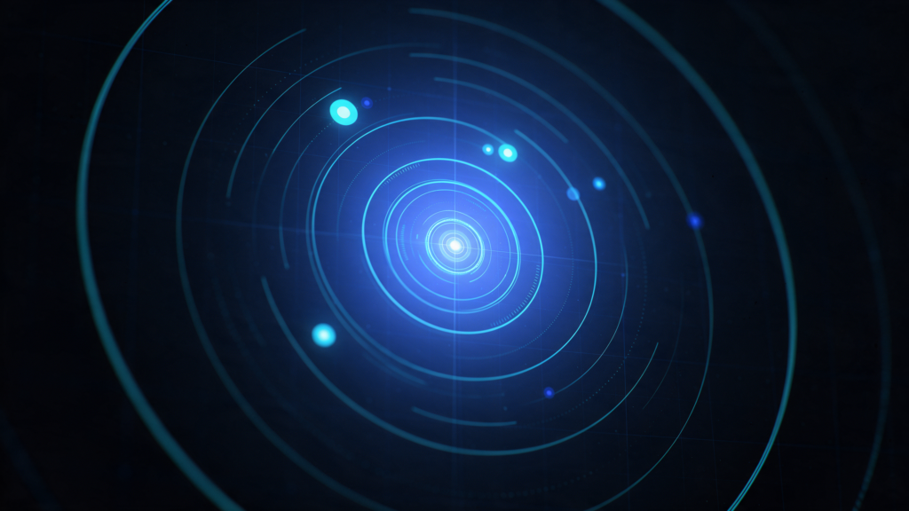 Concentric radar-like rings with markers representing prioritised risks.