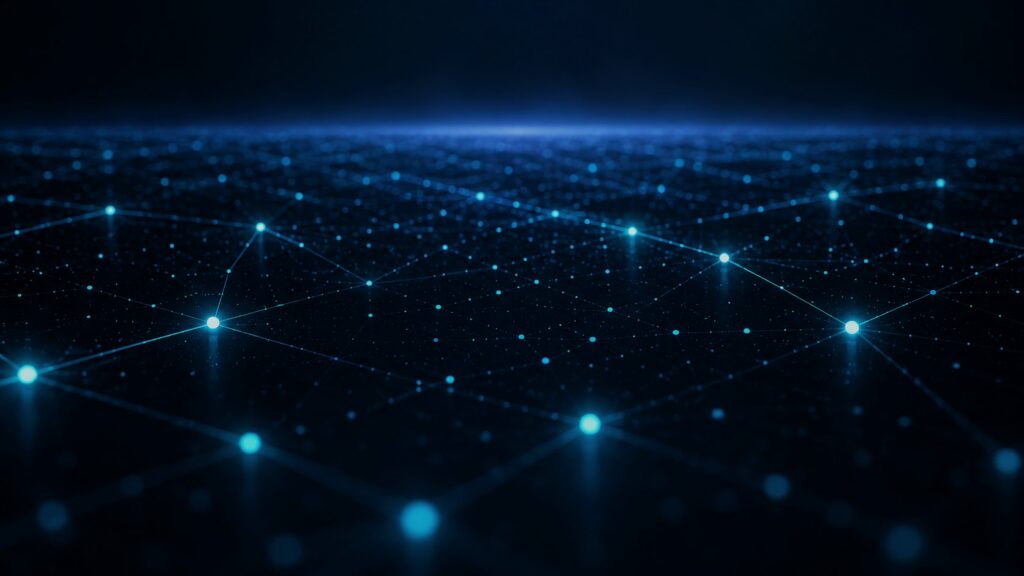 A luminous horizon dotted with connected nodes, suggesting a first conversation.